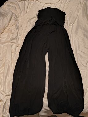SHEIN Black Strapless Wide-Leg Jumpsuit